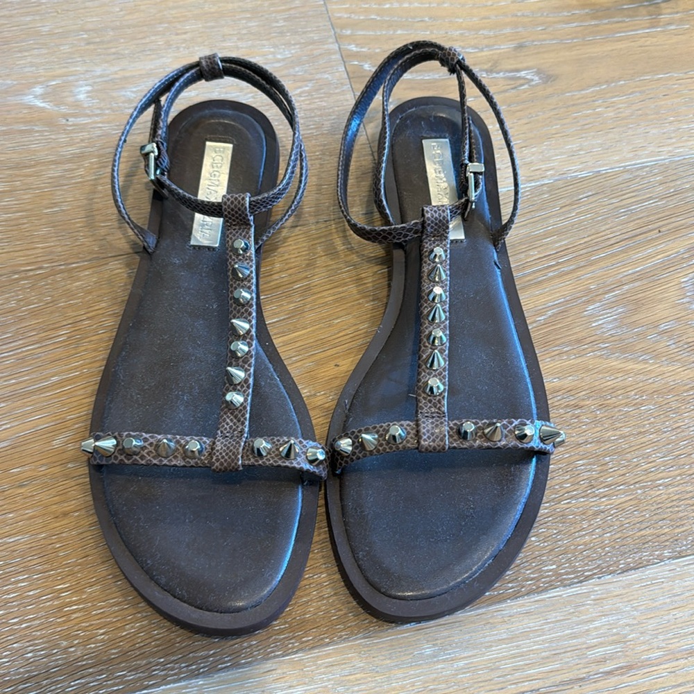 BCBGMaxAzria T strap stuffed sandal brown leather